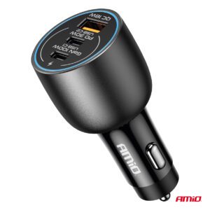 Car charger 2x USB-C + USB-A 12/24V 100W AMIO-04371 - Image 2
