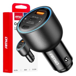 AMiO auto punjač 2x USB-C + USB-A 12/24V 95W AMIO-04372
