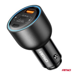 AMiO auto punjač 2x USB-C + USB-A 12/24V 95W AMIO-04372 - Image 3