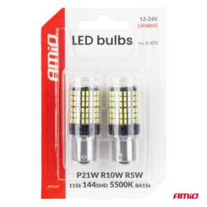 AMiO CANBUS LED bulbs 1156 BA15S P21W R10W R5W 4SMD 1860 White 12V 24V - Image 5