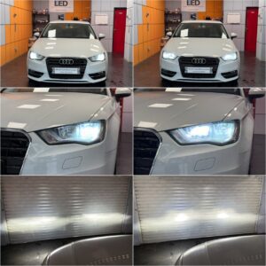 Audi A3 8V with Philips Ultinon Access H7 LED low beam + EK Lighting V10 H15 high beam collage