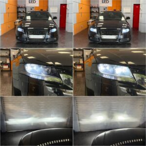 Audi A4 B8 with Osram Night Breaker LED H7 Speed low beam + LEDriving HL Easy Gen2 H7 LED high beam + SL P13W LED position lights collage