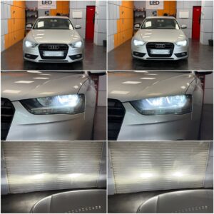 Audi A4 B8.5 with Philips Ultinon Pro6000 Standard H7 LED low beam + EK Lighting V10 H7 LED high beam + HSUN PSX26W High Power Cree 30W position collage