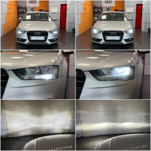 Audi A4 B8.5 with Philips Ultinon Pro6000 Standard H7 LED low beam + HSUN PSX26W High Power Cree 30W DRL position collage