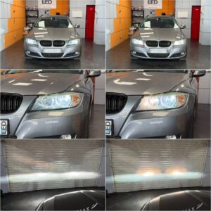 BMW 3 E90 LCI with Philips Ultinon Pro6000 boost H7 LED low beam + Osram Night Breaker Laser H7 high beam collage
