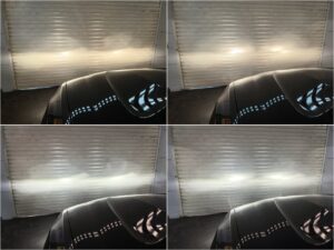 BMW X3 F25 LCI with Osram Night Breaker LED Smart H7 low beam + Speed H7 high beam compared to factory halogen output collage