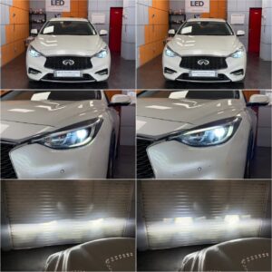 Infiniti Q30 with AMiO X3 H7 LED low + high beam collage