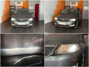 Škoda Rapid with AMiO Premium D5S 5000K xenon bulbs collage
