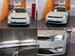 VW Golf 7.5 with Osram Night Breaker LED Smart H7 low beam + AMiO X1 H11 LED fog lights collage