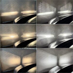 VW T6 with Osram Night Breaker LED Smart H4 LED low + high beam compared to factory halogen collage